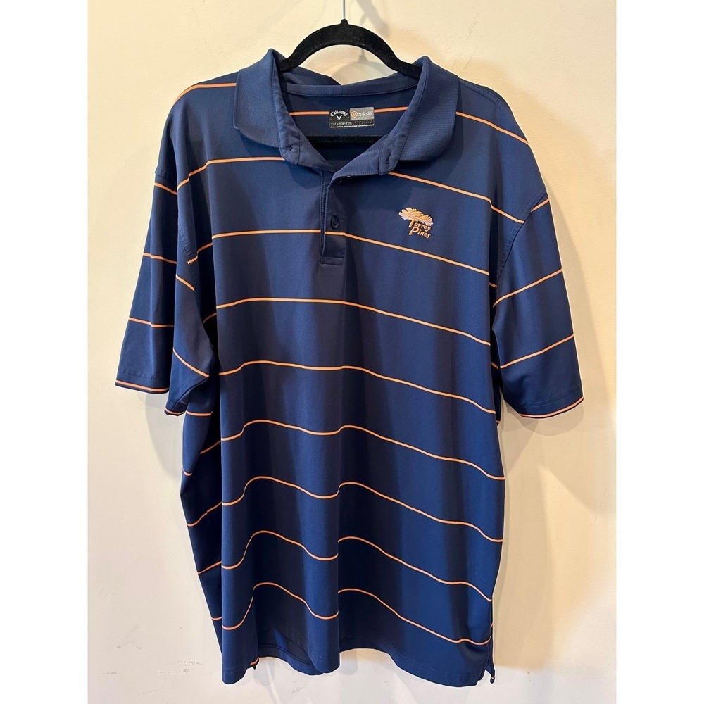 Callaway Opti-Dri x Torrey Pines Navy Striped Performance Golf Polo Mens XXL